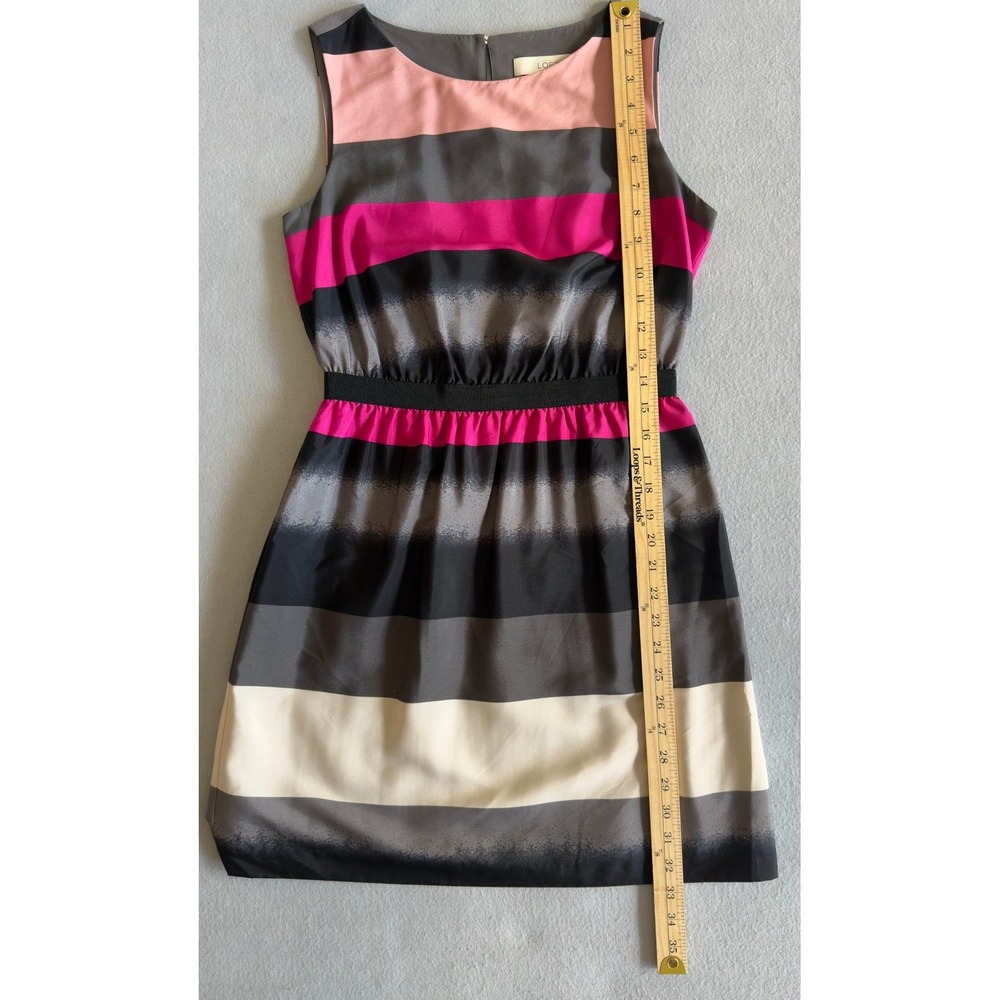 LOFT Petites Pink Grey Striped Sleeveless Fit and Flare Dress Size Small Petite - Picture 12 of 12